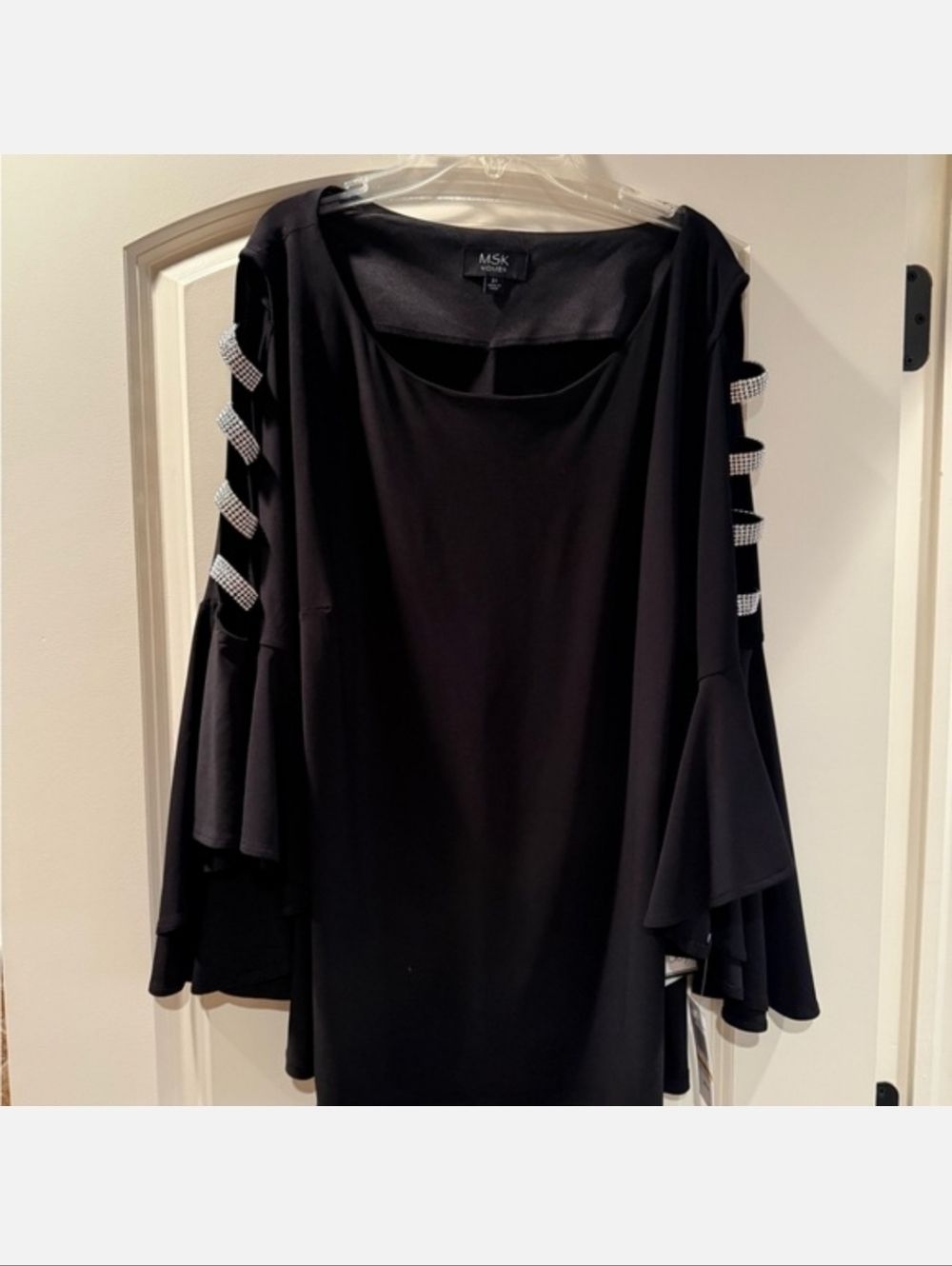 MSK Black Bell Sleeve Dress with Rhinestone Ladder Straps